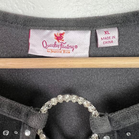 Quacker Factory XL Gray‎ Velour Bling Embellished Keyhole Long Sleeve Tunic - Picture 3 of 8